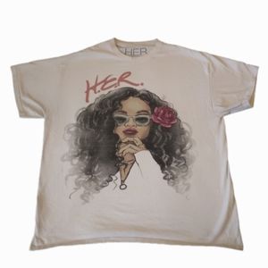 H.E.R. Musical Artist T-Shirt Size 1X Goodie Two Sleeves Printed Cream